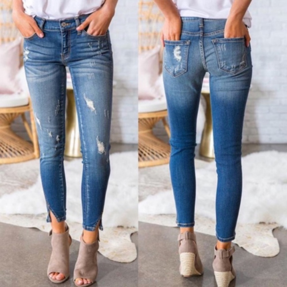 KANCAN Distressed ankle split Skinny Denim Jeans - Picture 3 of 4